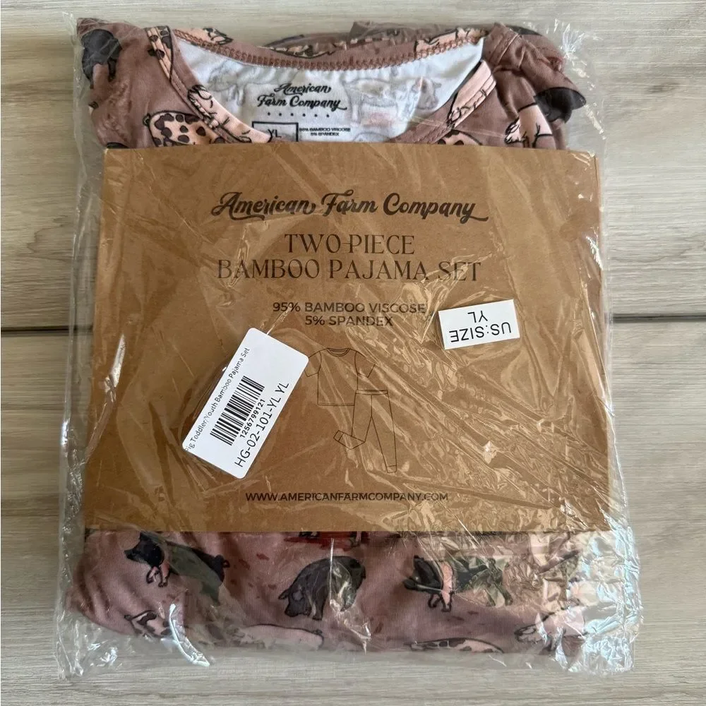 American Farm Company Two-Piece Bamboo Pajama Set Pink YL NWT IN PACKAGE